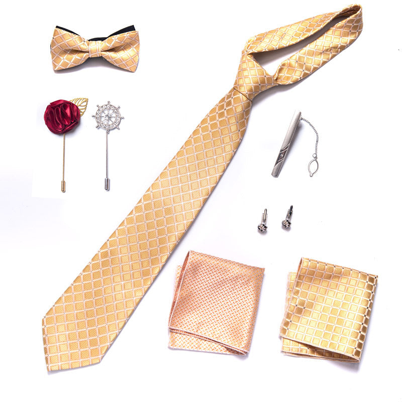Mens Tie and Lapel Pin Set Solid Necktie Pocket Square Cufflinks Brooch for Men Wedding Party | LB215