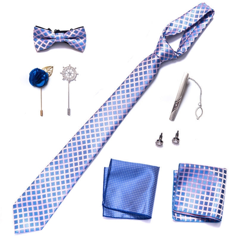 Men's Silk Tie and Pocket Square Cufflinks Tie Clip Set Wedding Business | LB243