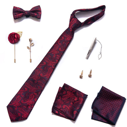 8pcs Sets Paisley Tie and Pocket Square Men's Woven Necktie Bronch Set Cufflink Set |LB245