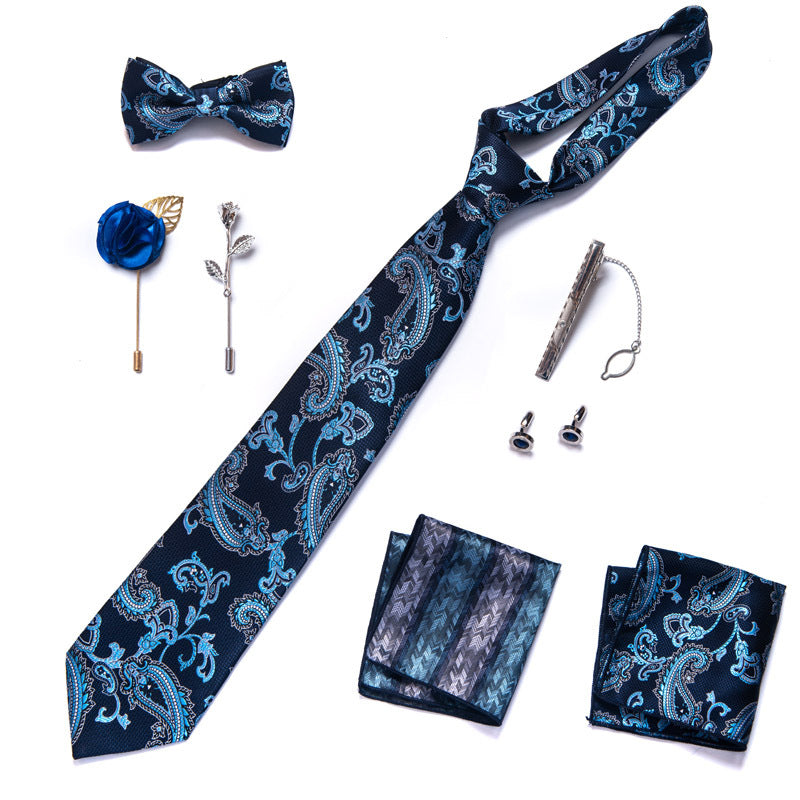 Men's Necktie and Lapel Pin Brooch Set Paisley Plaid Solid Floral | LB250