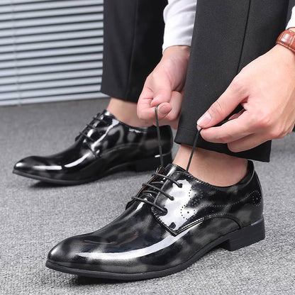 Men Floral Patent Derby Shoes Formal Business Pointed Toe Faux Leather Boots | 333
