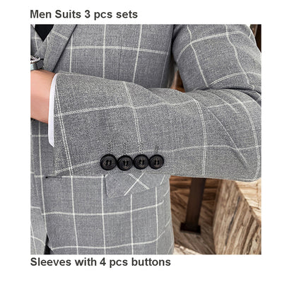 Mens 3 Piece Slim Fit Plaid Suit Formal Business Tuxedos Blazer+Vest+Pants | 812