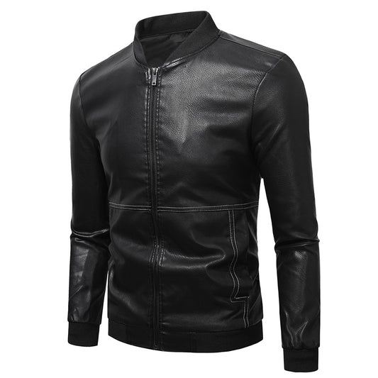 Men's Premium PU Leather Jackets Slim Fit Solid Color | JK90