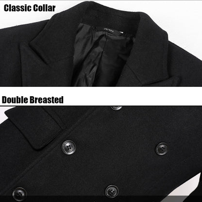 Men's Classic Slim Fit Double Breasted Mid Long Wool Blend Pea Coat | 1721