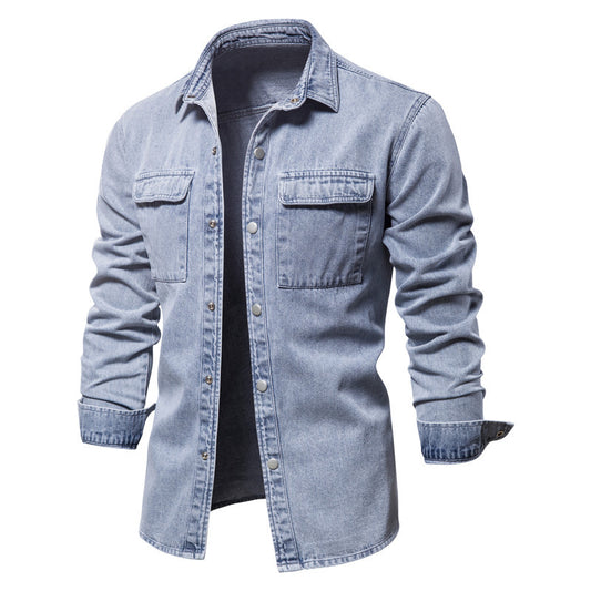 Men's Essential Button Down Long Sleeve Washed Denim Shirt-6001