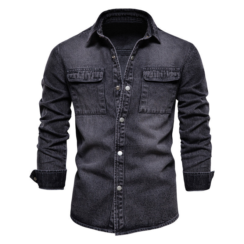 Men's Essential Button Down Long Sleeve Washed Denim Shirt-6001