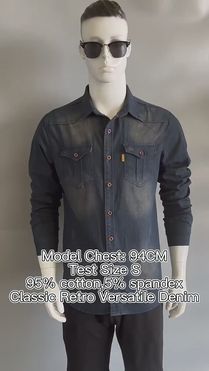 Men's Slim Fit Smart Casual Long Sleeve Jeans Shirt | AX-6003