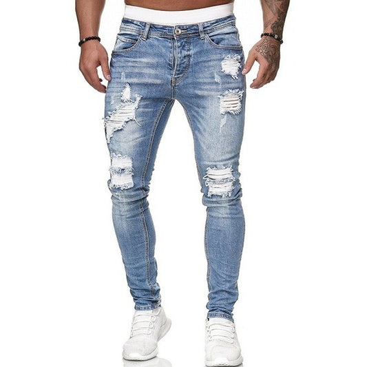 Men's Pocket Ripped Skinny Destroyed Tapered Leg Jeans-8846