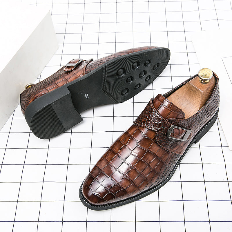 Men's Croc Embossed Pointed Toe Monk Dress Shoes | 8728