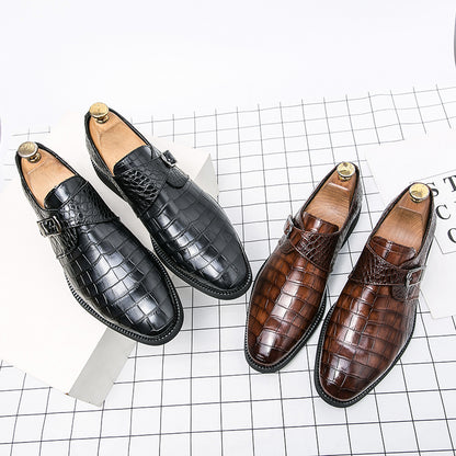 Men's Croc Embossed Pointed Toe Monk Dress Shoes | 8728