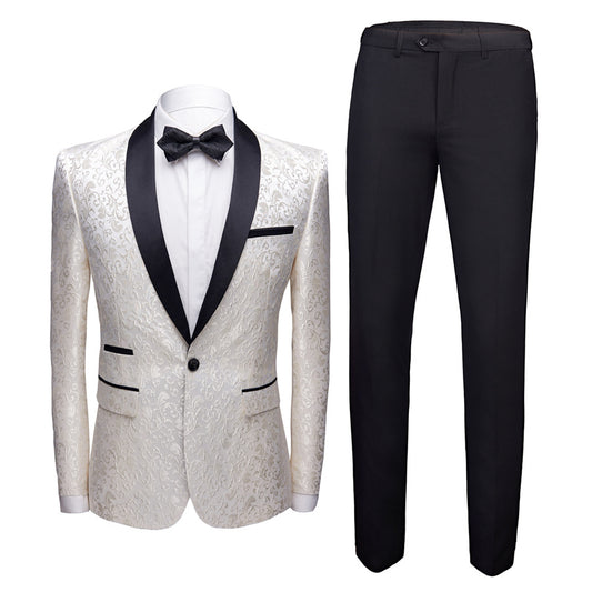 Mens 2 Piece Floral Jacquard Dress Suit Set 1 Button Print Dinner Jacket Pants Spring Autumn | 970