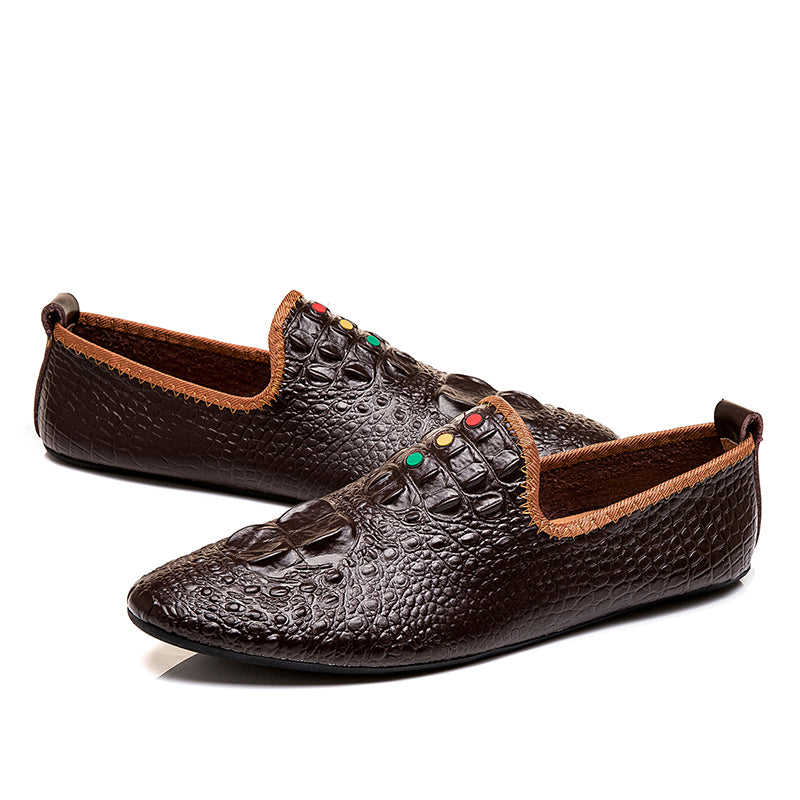 Men's Crocodile Pattern Moccasins Shoes Pointy Toe Loafers | 695