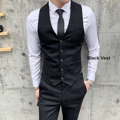 Mens 3 Piece Slim Fit Plaid Suit Formal Business Tuxedos Blazer+Vest+Pants | 812