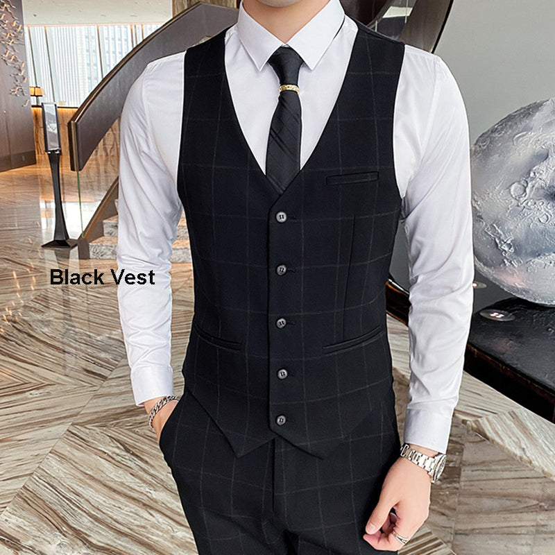 Mens 3 Piece Slim Fit Plaid Suit Formal Business Tuxedos Blazer+Vest+Pants | 812