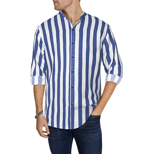 Mens Button Down Long Sleeve Shirts Fashion Cotton Linen Striped Casual Beach Shirt | MC255371-7019