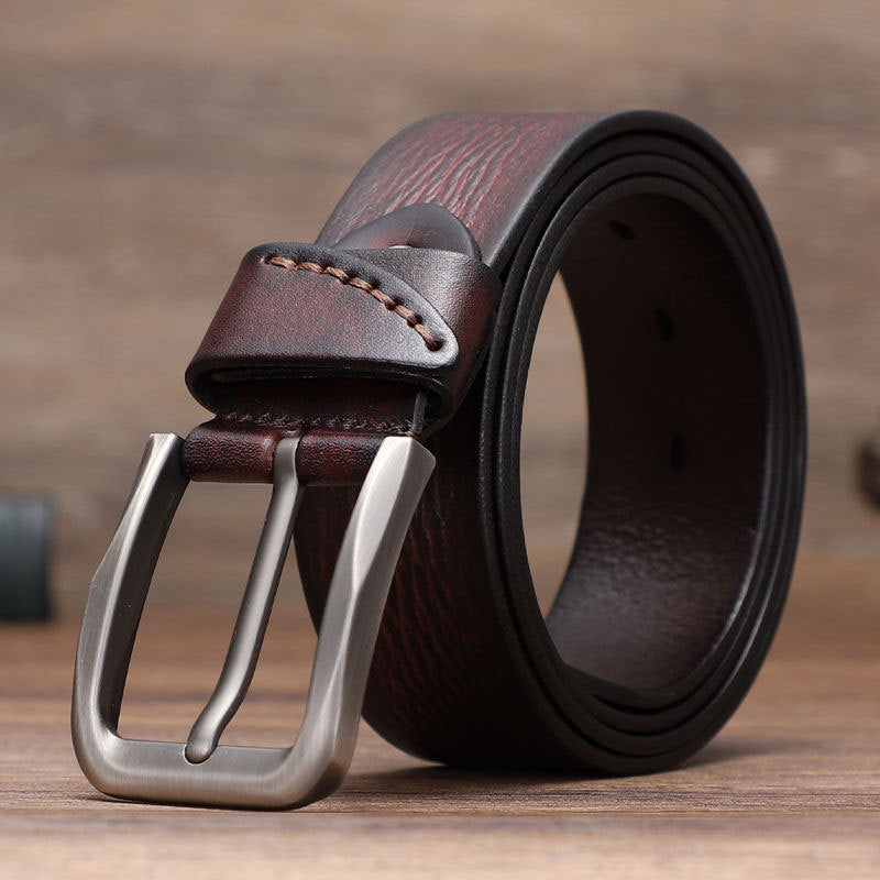 Men Genuine Leather Dress Belts For Suits, Jeans, Uniform With Single Prong Buckle  |  CY0010