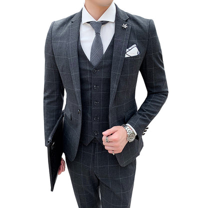 Mens 3 Piece Slim Fit Plaid Suit Formal Business Tuxedos Blazer+Vest+Pants | 812