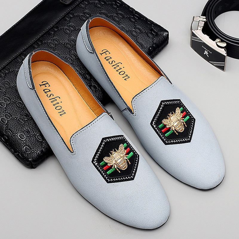 Men's Stylish Loafers Bee Embroidery Leather Shoes For Men | 597
