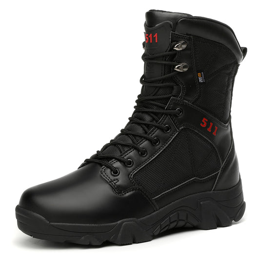 Men's Army Security Work Boots Side Zipper Leather Biker Shoes -k003