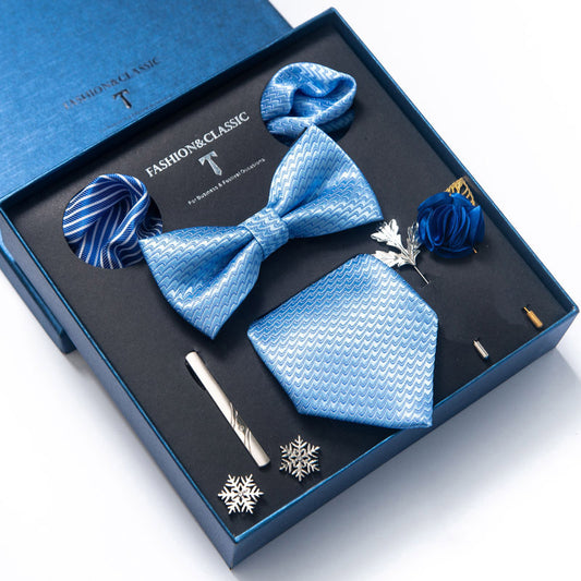 Men's Silk Necktie Solid Plain Tie and Pocket Square Cufflink Set  | LB205