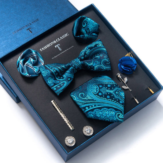 Silk Tie Woven Handkerchief Men's Necktie and Lapel Pin Brooch Set Floral | LB211