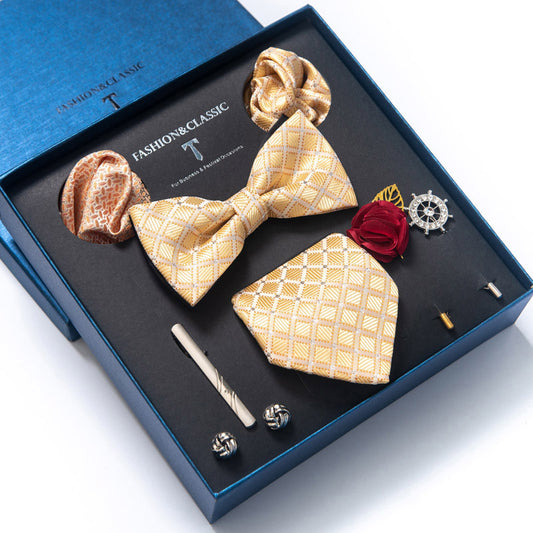 Mens Tie and Lapel Pin Set Solid Necktie Pocket Square Cufflinks Brooch for Men Wedding Party | LB215