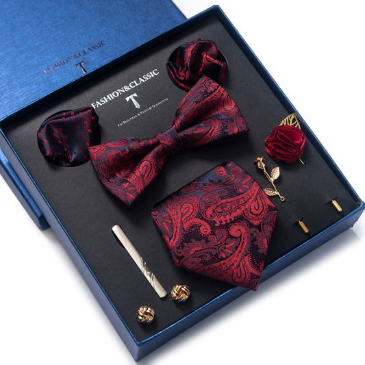 8pcs Sets Paisley Tie and Pocket Square Men's Woven Necktie Bronch Set Cufflink Set |LB245