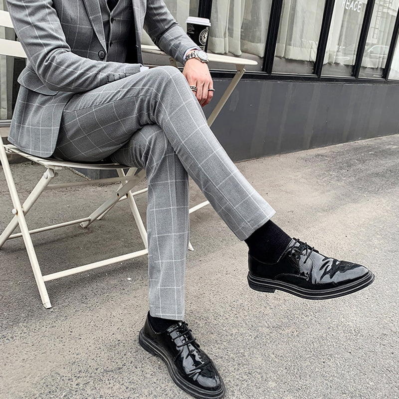 Mens 3 Piece Slim Fit Plaid Suit Formal Business Tuxedos Blazer+Vest+Pants | 812