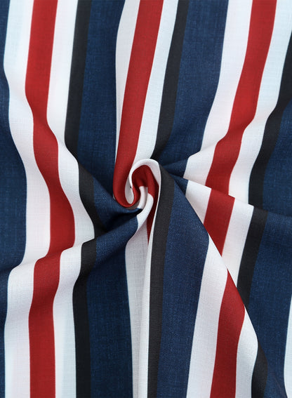 Camicia casual da uomo in cotone a righe a maniche lunghe con collo a fascia e bottoni | +MC255371-4019 