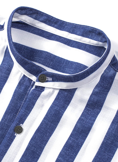 Camicie da spiaggia casual a righe in cotone e lino con bottoni a maniche lunghe da uomo | MC255371-7019 