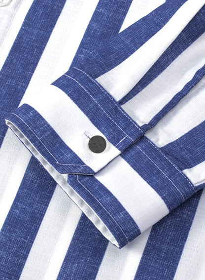 Camicie da spiaggia casual a righe in cotone e lino con bottoni a maniche lunghe da uomo | MC255371-7019 