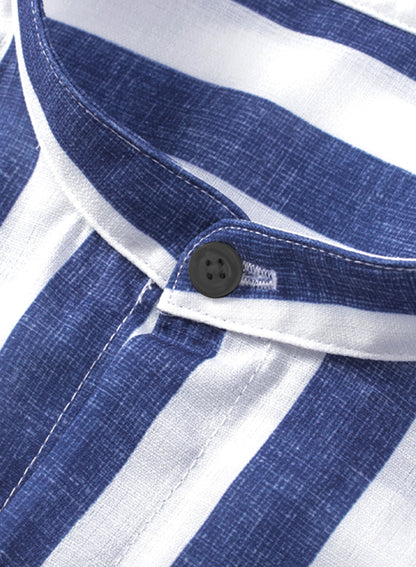 Camicie da spiaggia casual a righe in cotone e lino con bottoni a maniche lunghe da uomo | MC255371-7019 