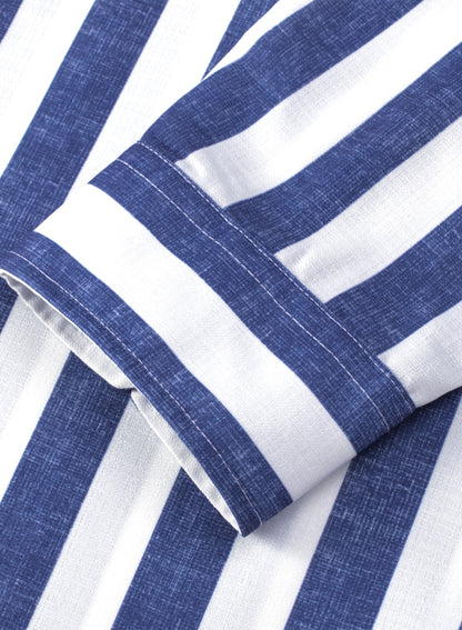 Camicie da spiaggia casual a righe in cotone e lino con bottoni a maniche lunghe da uomo | MC255371-7019 