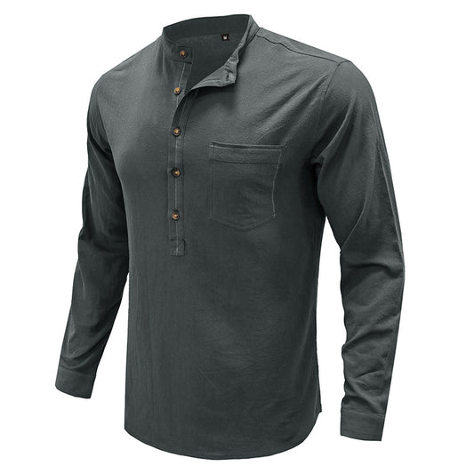 Mens Casual Blouse  Flex Henley Long Sleeve Pocket T Shirts Loose Tops  |  220505