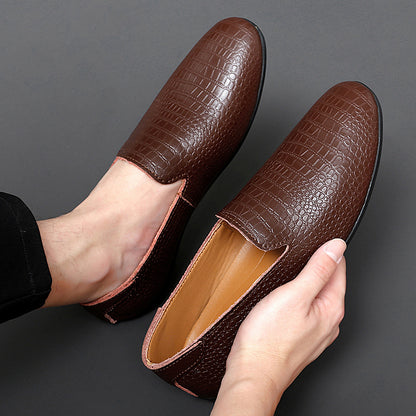 Men's Loafer Genuine Leather Snake Print Flat Heel Shoes | 2238