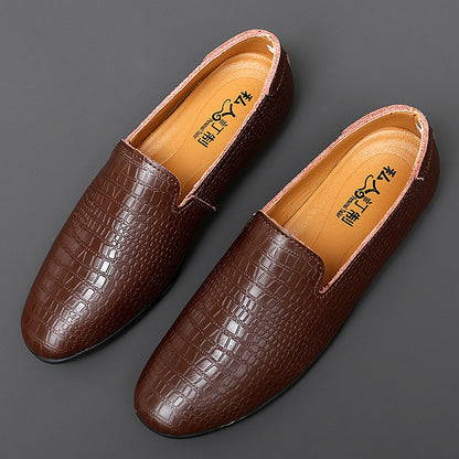 Men's Loafer Genuine Leather Snake Print Flat Heel Shoes | 2238