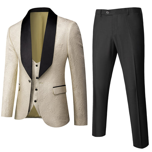 Costume 3 pièces pour homme à motif floral en relief, coupe slim, smoking en jacquard, blazer à un bouton, revers châle, motif cachemire | 1931 