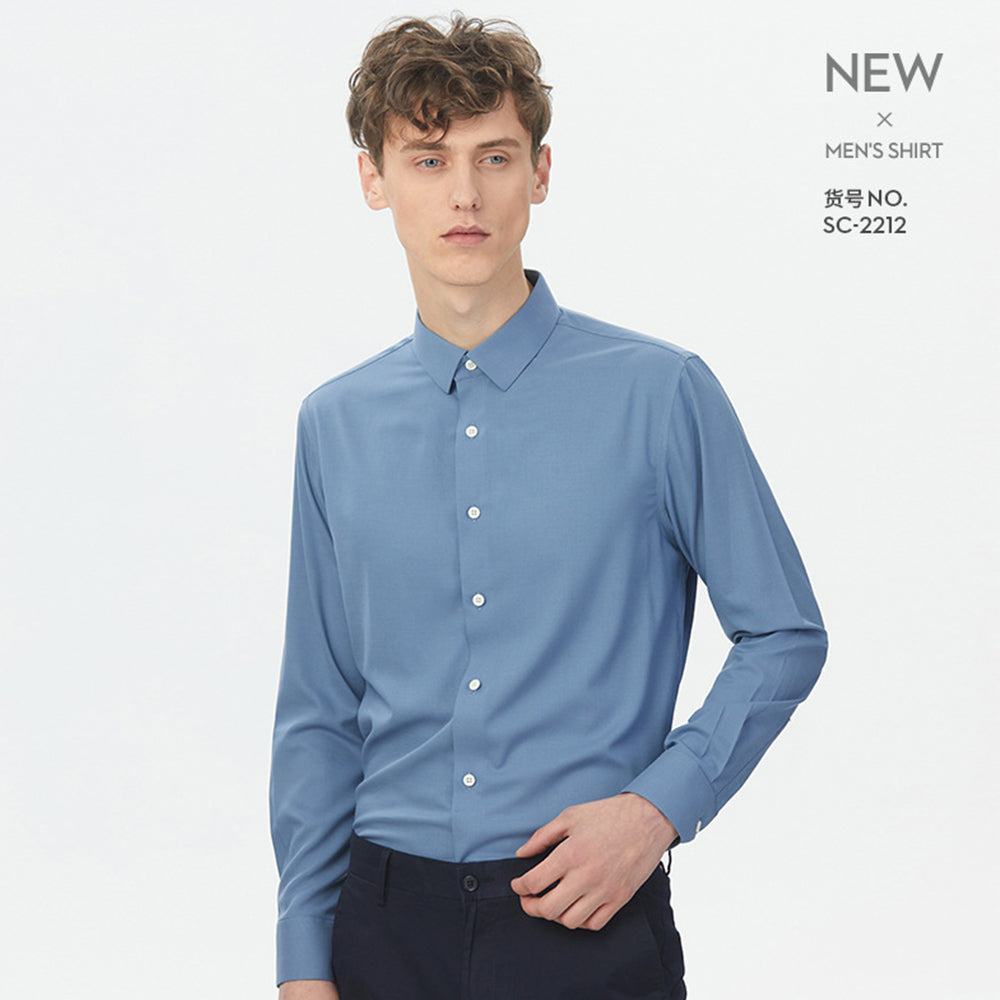 Men Spring Summer Business Wrinkle-Free Solid Color Mulberry Silk Dress Shirts | SC-2210