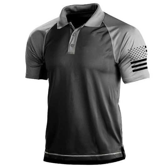 Men's Outdoor American Flag Tactical Sport PoLo Neck T-Shirt | Y1G2