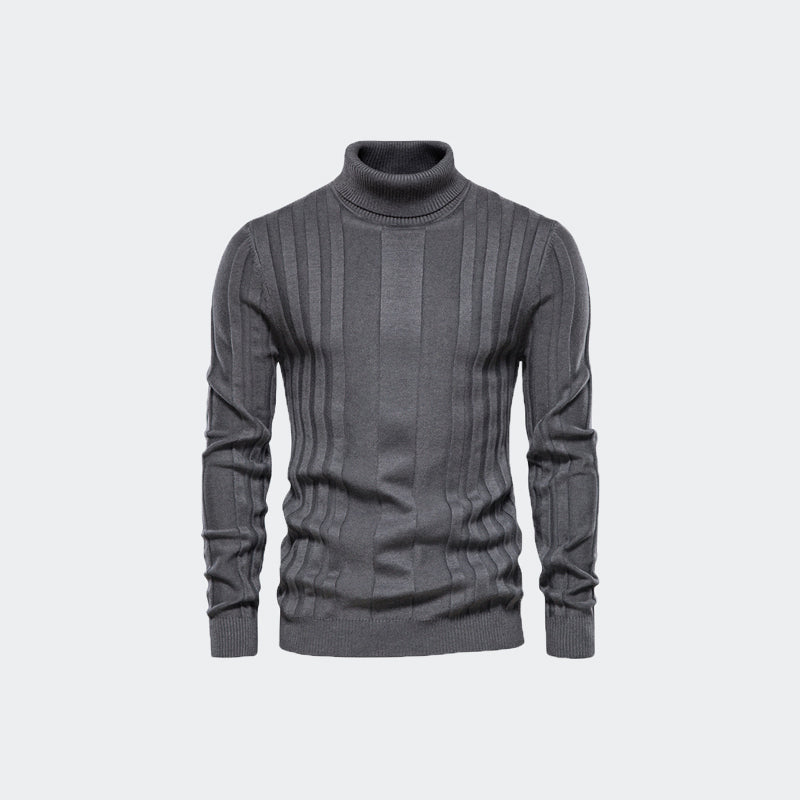 Pull à col roulé en tricot à rayures verticales pour hommes-SW28