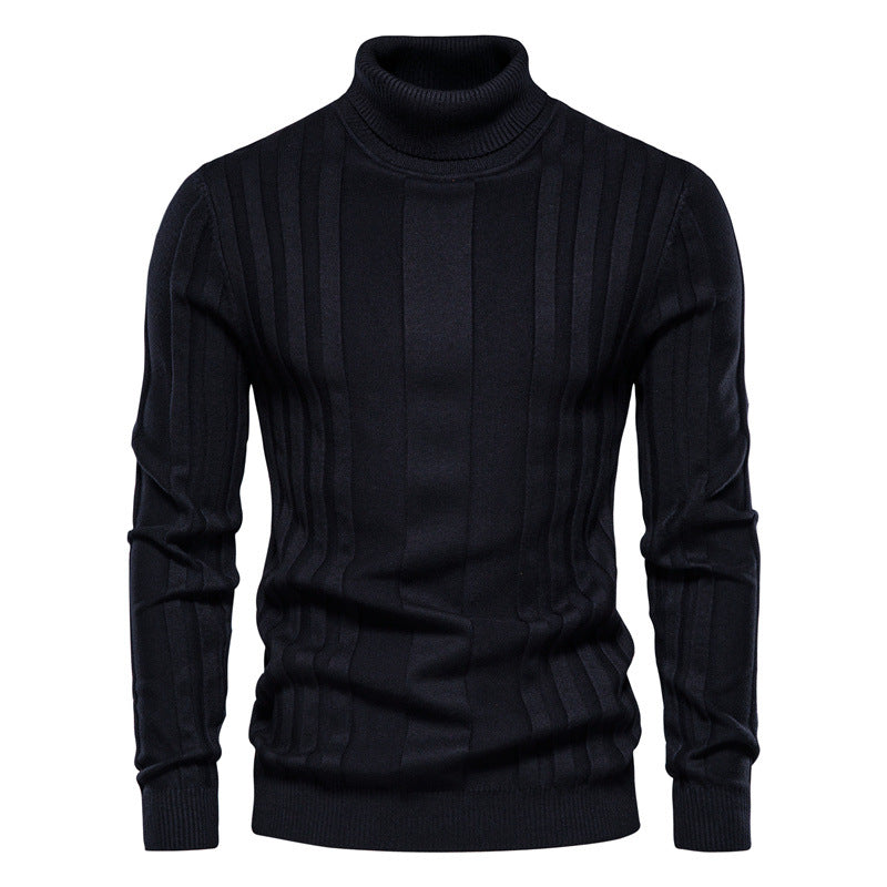 Pull à col roulé en tricot à rayures verticales pour hommes-SW28