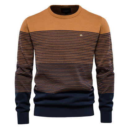 Men's Crewneck Soft Thermal Knitted Sweatshirt Color Block Striped-Y121