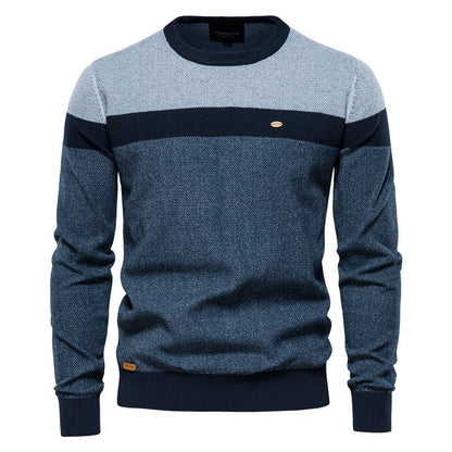 Men's Color block design Crewneck Striped Casual Pullover Sweatshirt -Y137