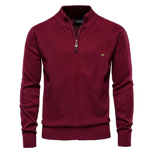 Men's Knit Cardigan Jacket New Solid Color Zipper-Y159