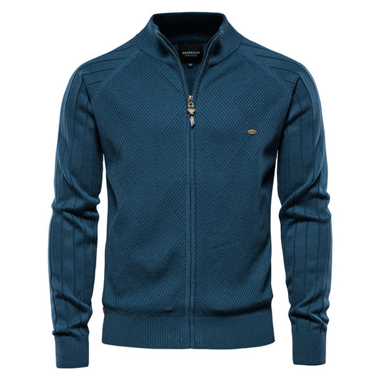 Giacca cardigan in maglia da uomo nuova tinta unita con cerniera-Y159