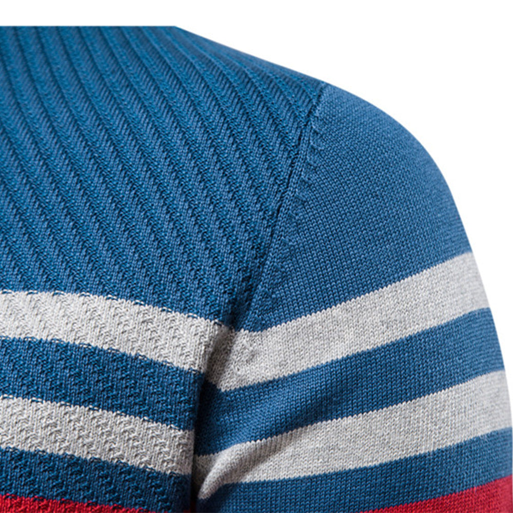Men's Sweater Crewneck Warm Cotton Classic Pullover Striped -Y183