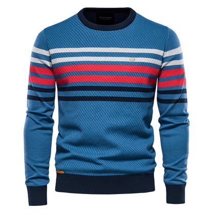 Men's Sweater Crewneck Warm Cotton Classic Pullover Striped -Y183