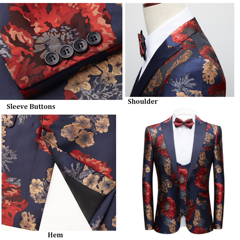 Men's 3-Piece Suit Notched Lapel Floral One Button Modern Tuxedo Sets | Y3531-1
