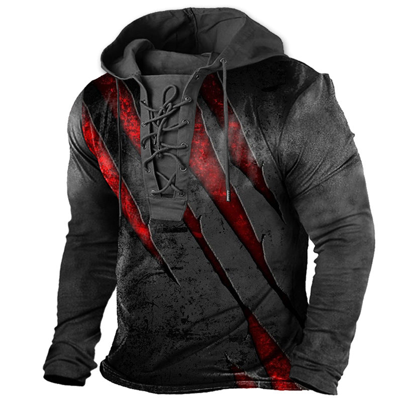 Men's Vintage Outdoor Tactical Lace-Up Hooded T-Shirt | 6PH2