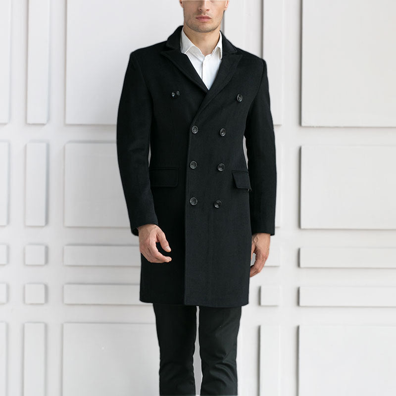 Men's Classic Slim Fit Double Breasted Mid Long Wool Blend Pea Coat | 1721